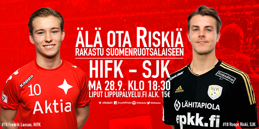 HIFK – SJK maanantaina 28.9. kello 18.30 – hanki ennakkoliput Lippupalvelusta!