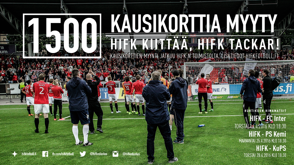 HIFK myynyt yli 1 500 kausikorttia – kausikorttien myynti jatkuu HIFK:n toimistolta